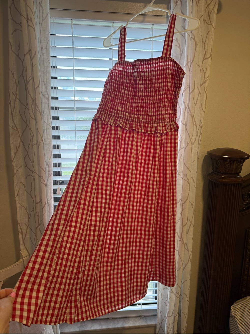 Women's Red Gingham Sundress with Smocked Bodice